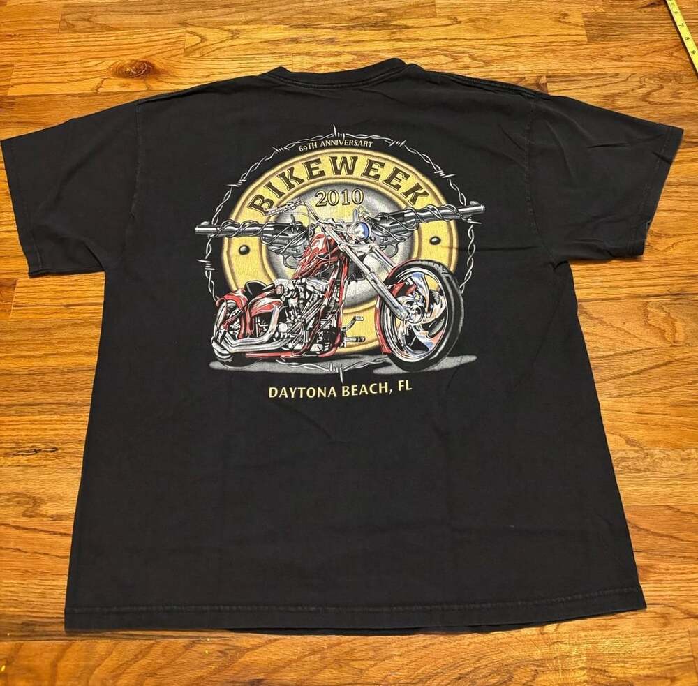 Y2K Daytona Beach Bike Week 2010 Graphic T-Shirt Black Motorcycle Rally